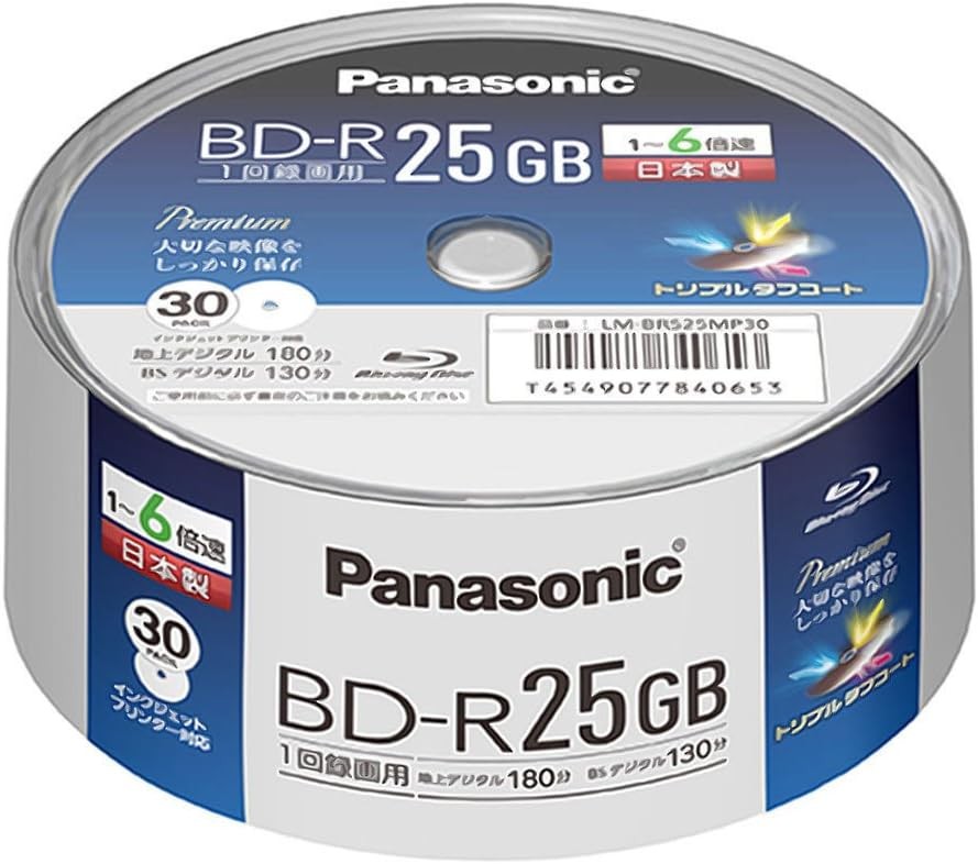 Panasonic 6x BR Disc, Single-Sided, Single-Layer, 25GB (Write-On), 30-Disc