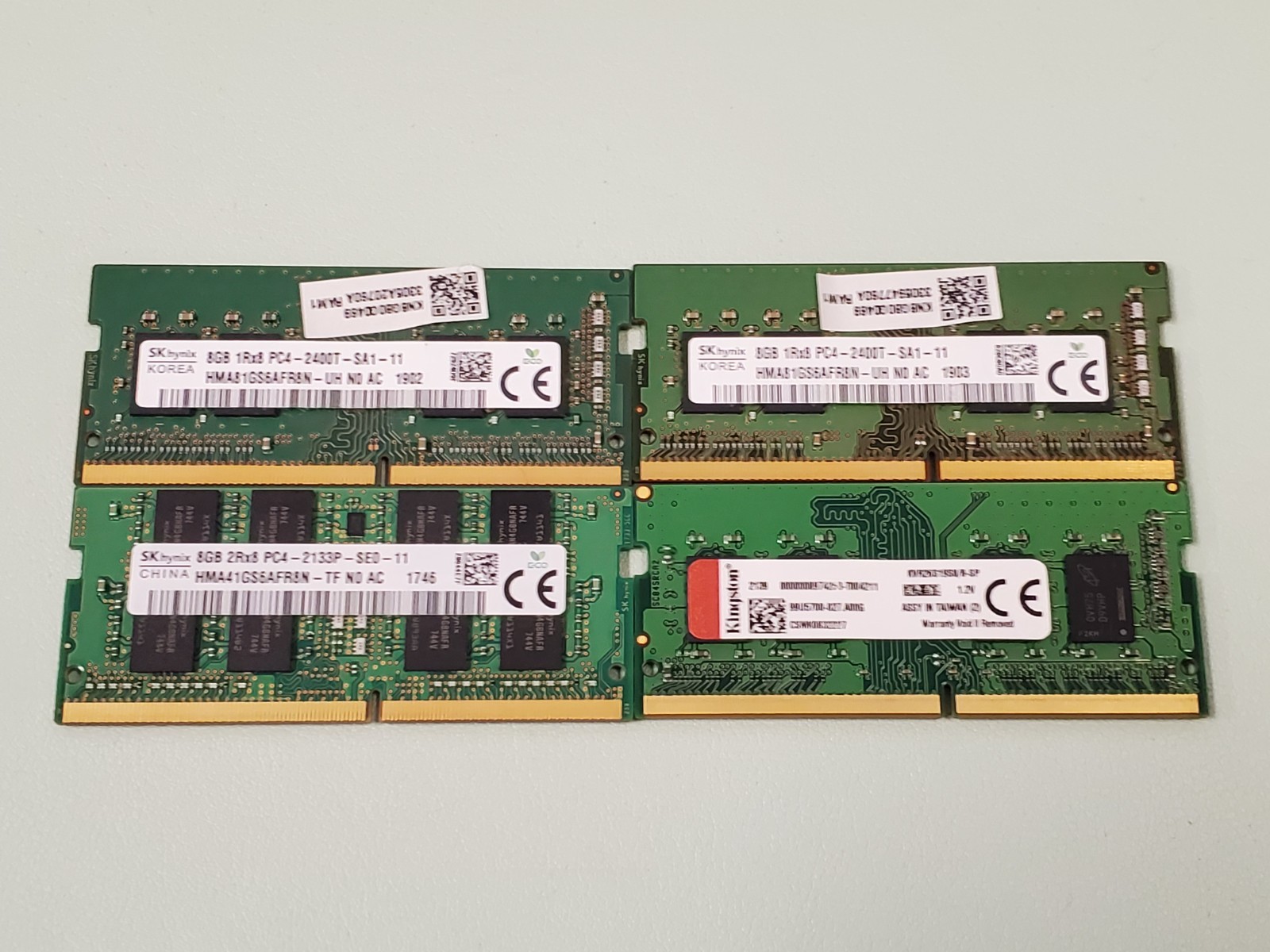 Lot of 4 8GB DDR4 SODIMM Memory LAPTOP RAM MAJOR BRANDS Mixed Speeds