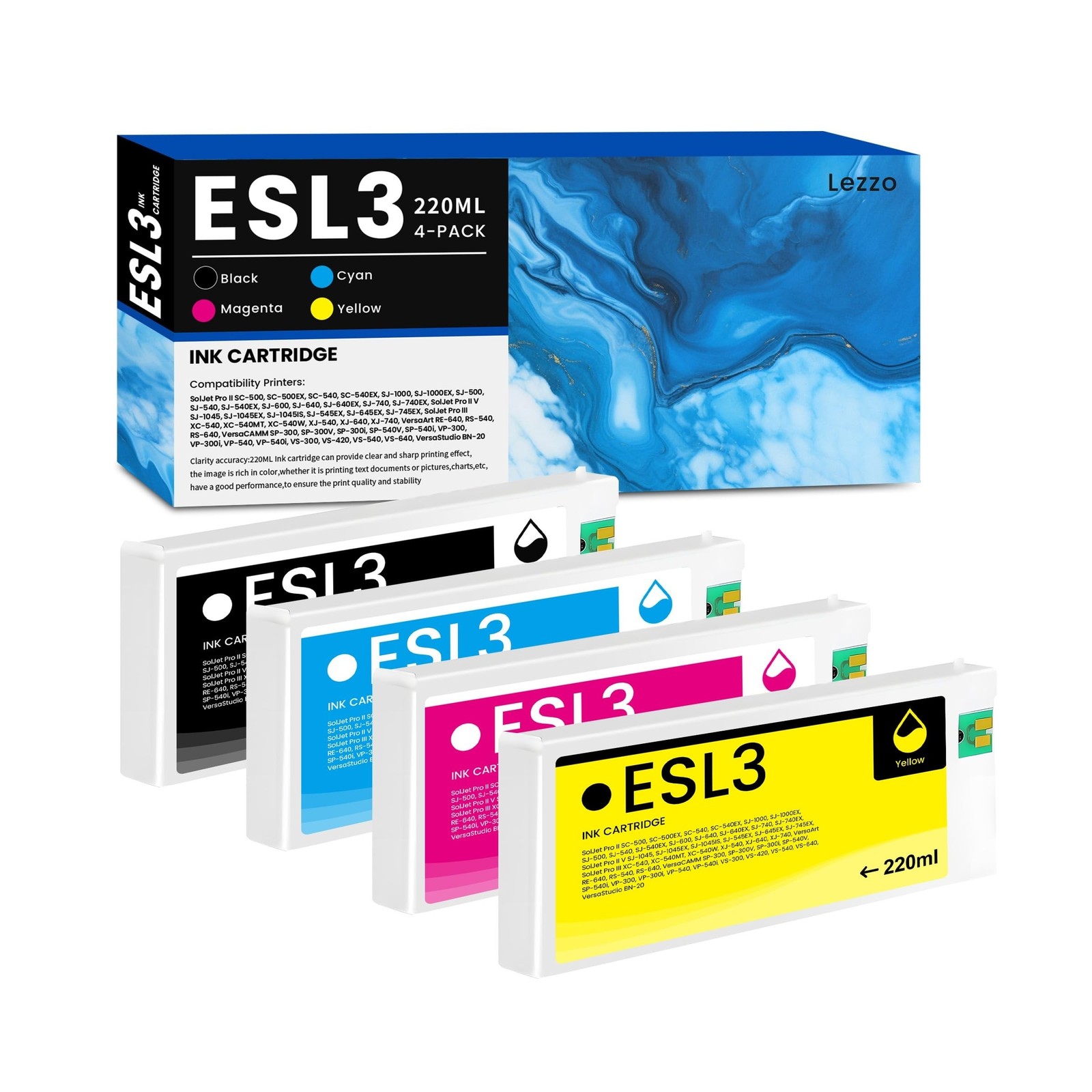 Lezzo ESL3 Compatible for Roland ECO-SOL MAX Ink Cartridge 220ml, ESL3 Ink Ca...