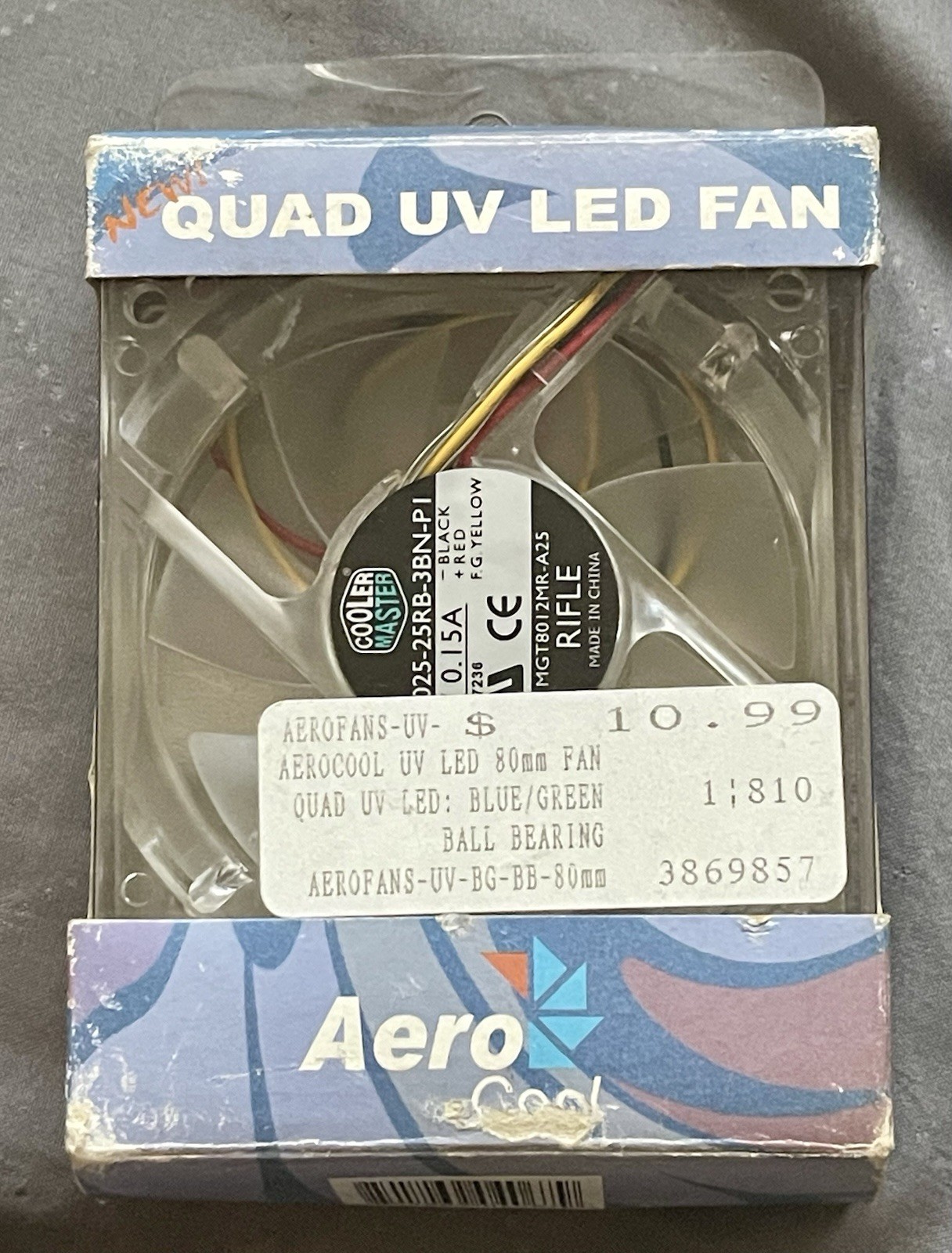 aeroCool QUAD UV LED 80mm BALL BEARING CASE FAN GREEN BLADE & BLUE FRAME l👀k