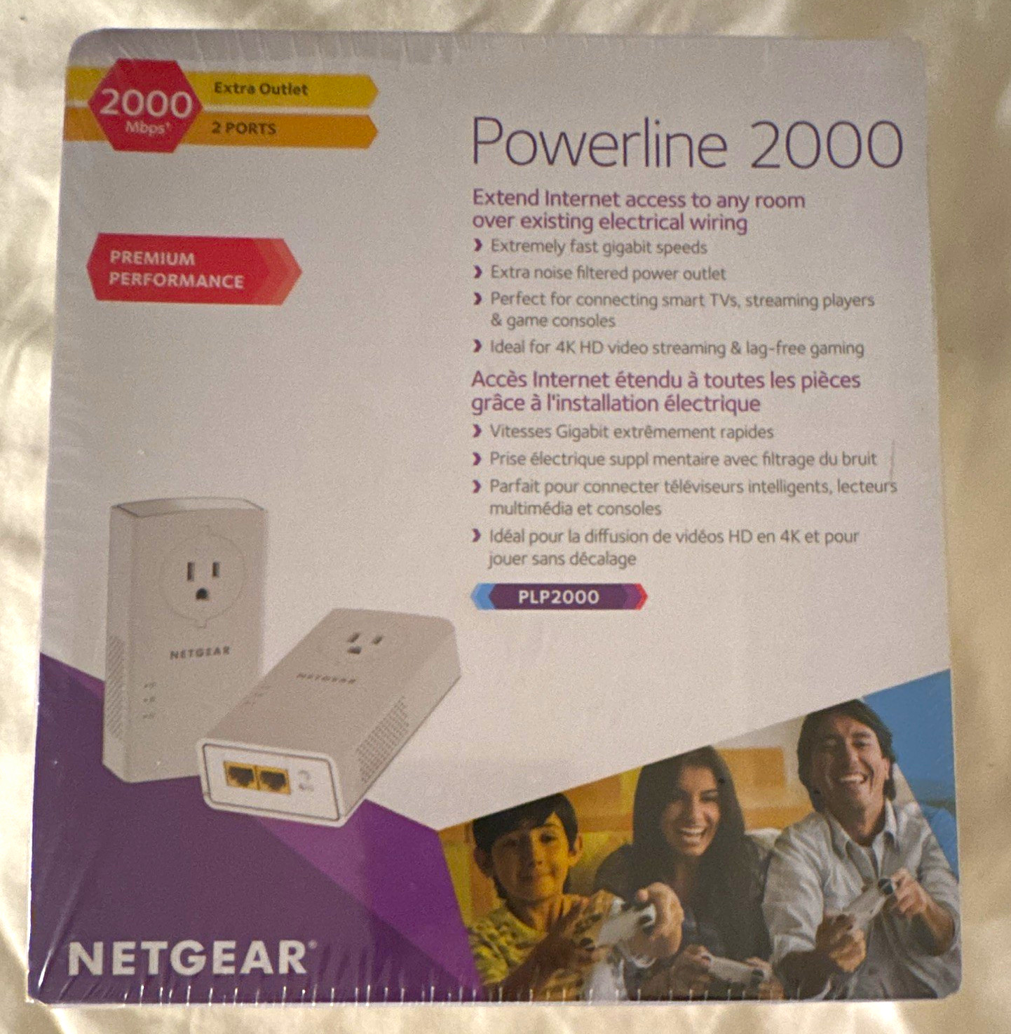 NETGEAR PLP2000 Powerline 2000Mbps 2-Adapter Kit 2-Port Extra Outlet