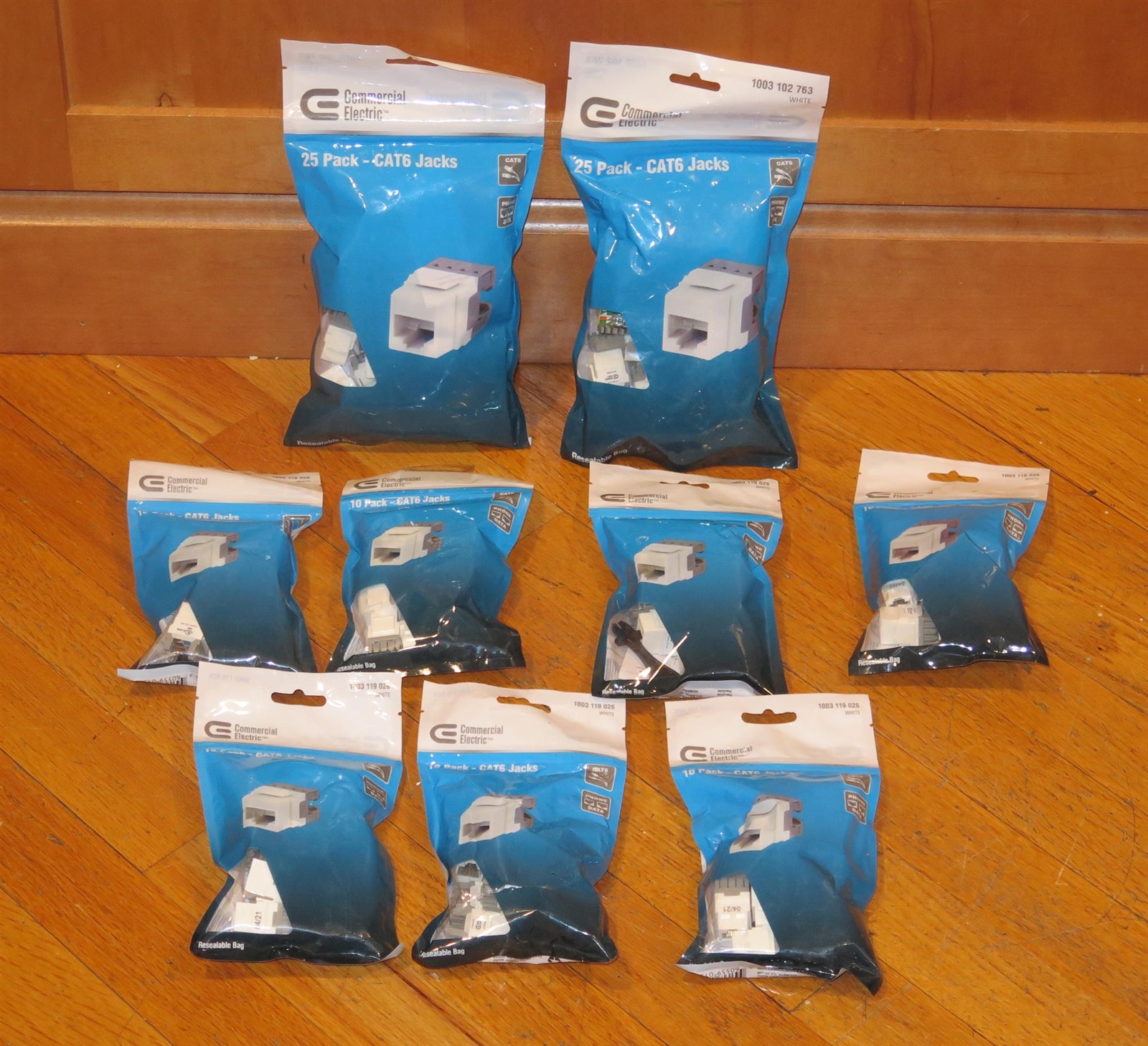 100+ White CAT6 RJ45 Keystone Network Jacks CE (Commercial Electric) 5016-WH-25