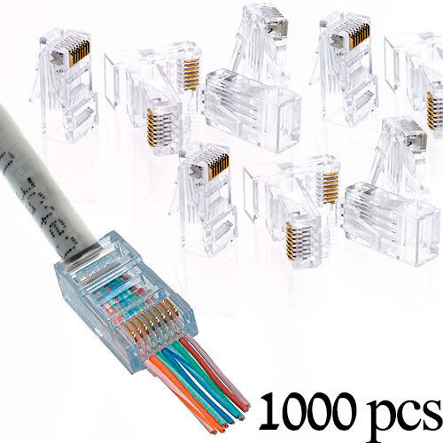 1000 Pcs Cat5e RJ45 Network Modular Plug 8P8C Cable Connector End Pass Through