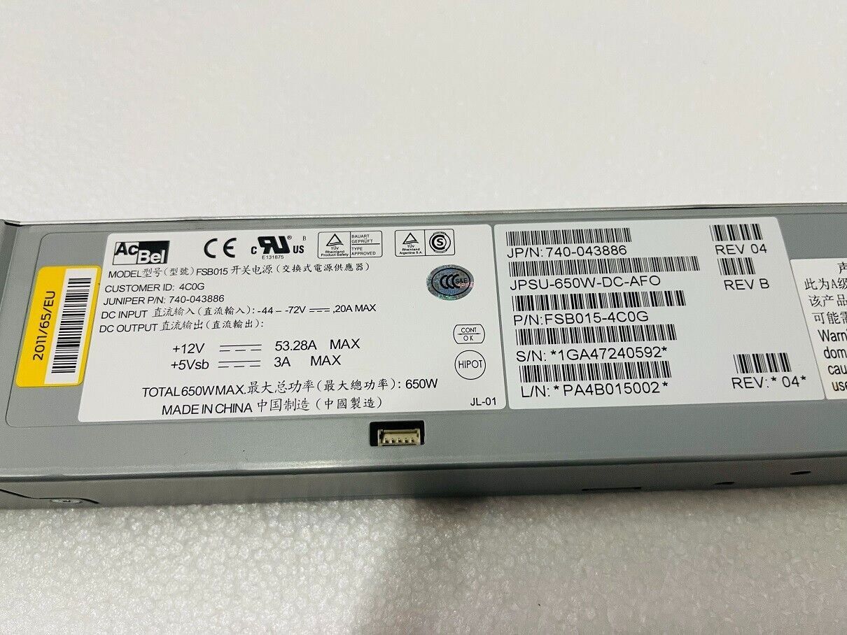 Juniper JPSU-650W-DC-AFO 740-043886 650W DC Power Supply For QFX5100 EX4550