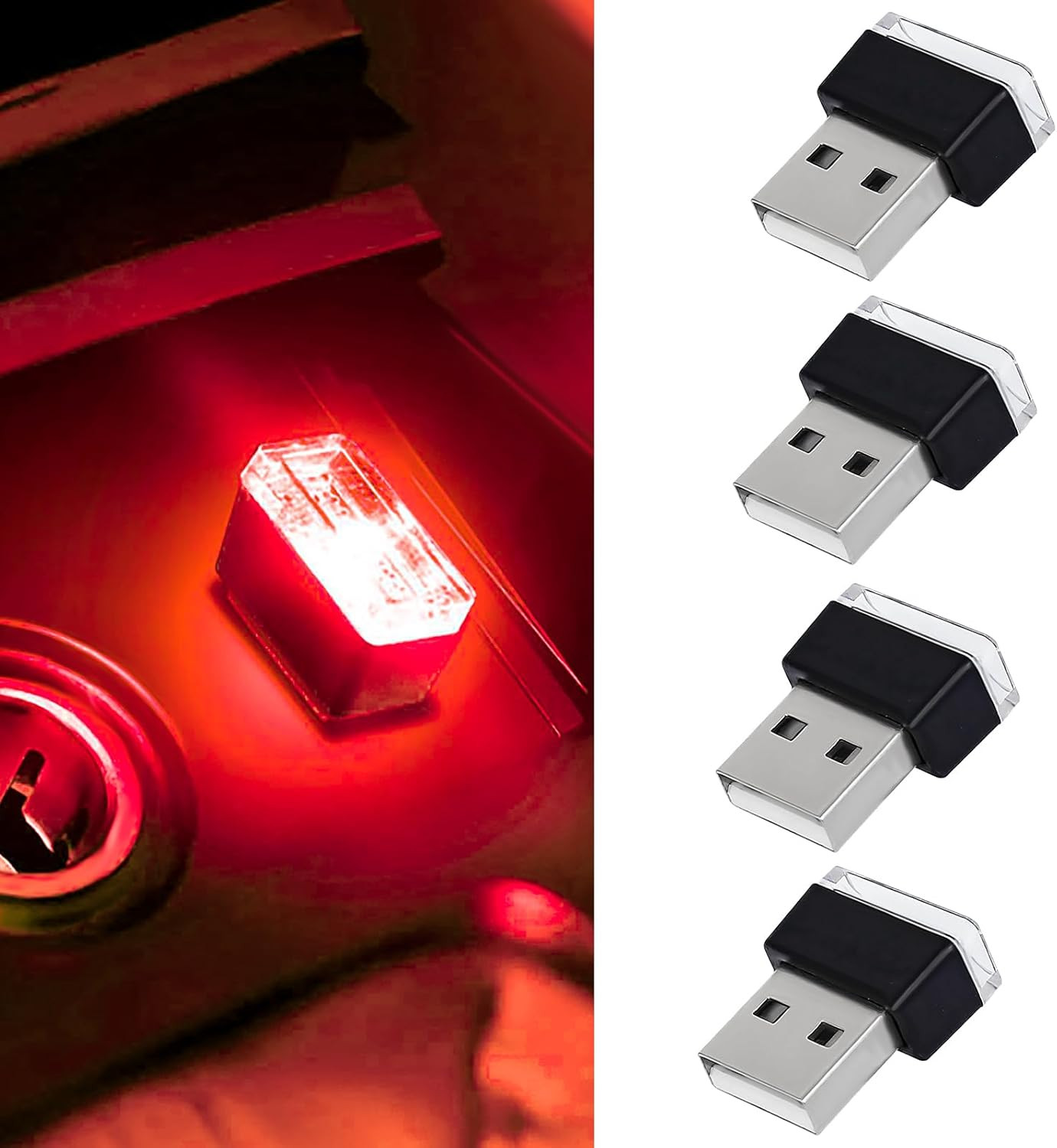 4 PCS USB LED Car Interior Atmosphere Lamp, Portable Mini Auto LED Decor Night L