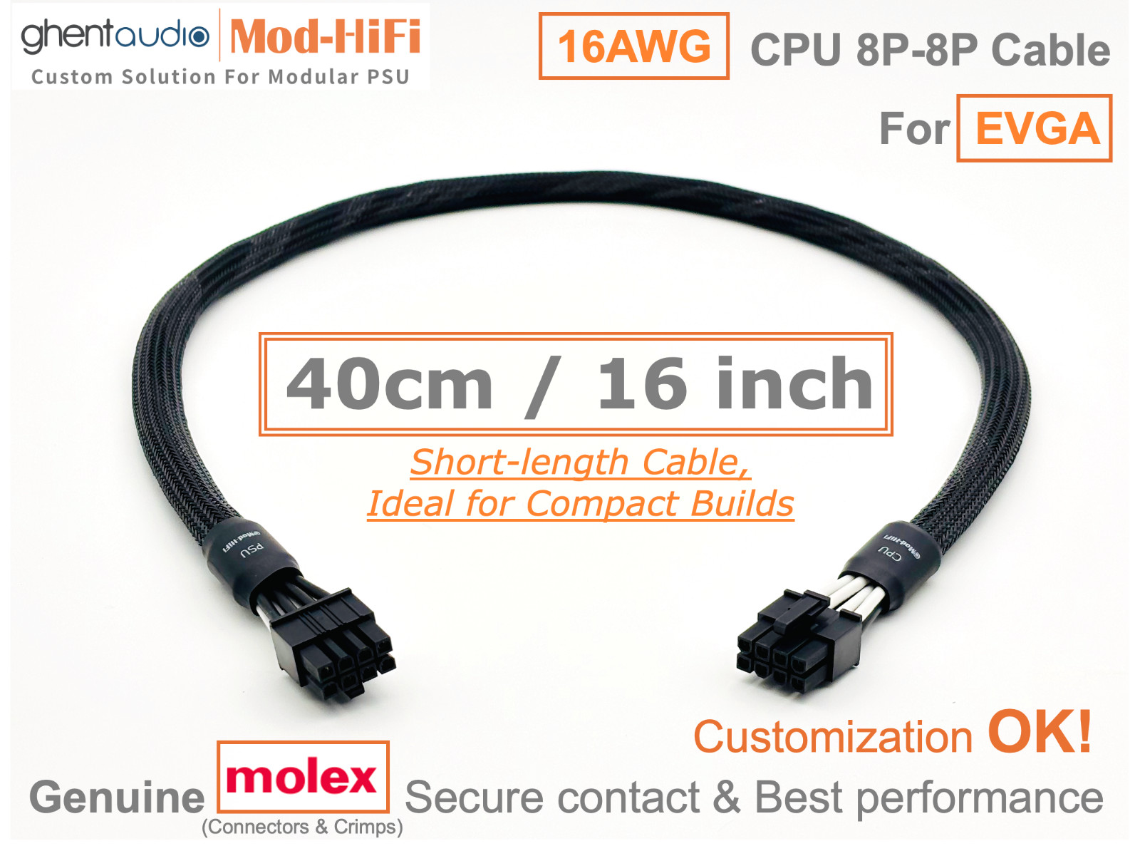 ⚡️UPgrading-16AWG CPU 8P Cable for EVGA G2 G3 G5 G+ P2 P3 P5 P+ T2-📏40cm / 16"