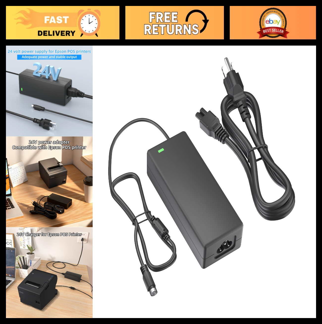 24V Universal Power Adapter for Epson POS Printers TM-T88II T88III PS-180 PS-170