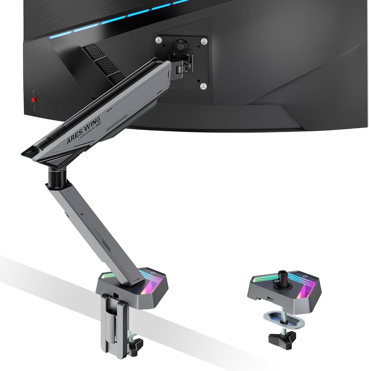 ARES WING RGB Single Monitor Arm Desk Mount for 17-45 inch Flat & Curved Monitor