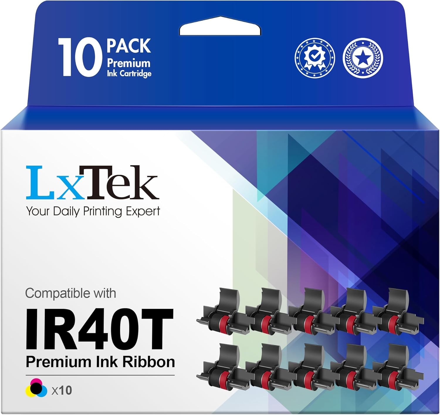 LxTek Calculator Roller Ribbons Replacement for IR40T 10 Pack (Black, Red） 