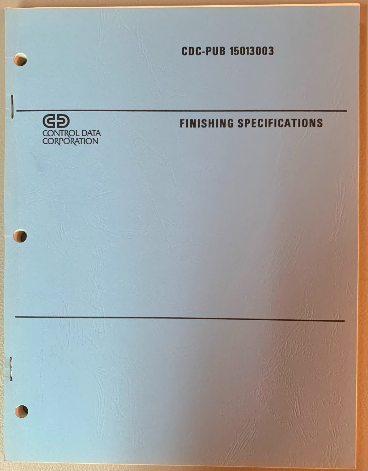 Control Data Corporation Finishing Spec 15013003 NEW