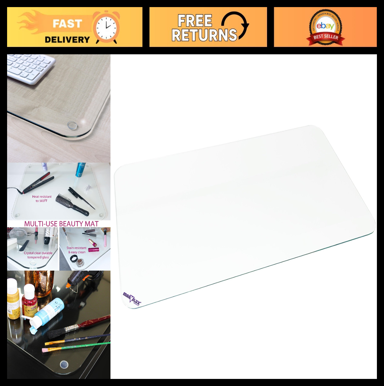 Clear Tempered Glass Desk Pad - Durable Multi-Purpose Protector Mat 19"x24