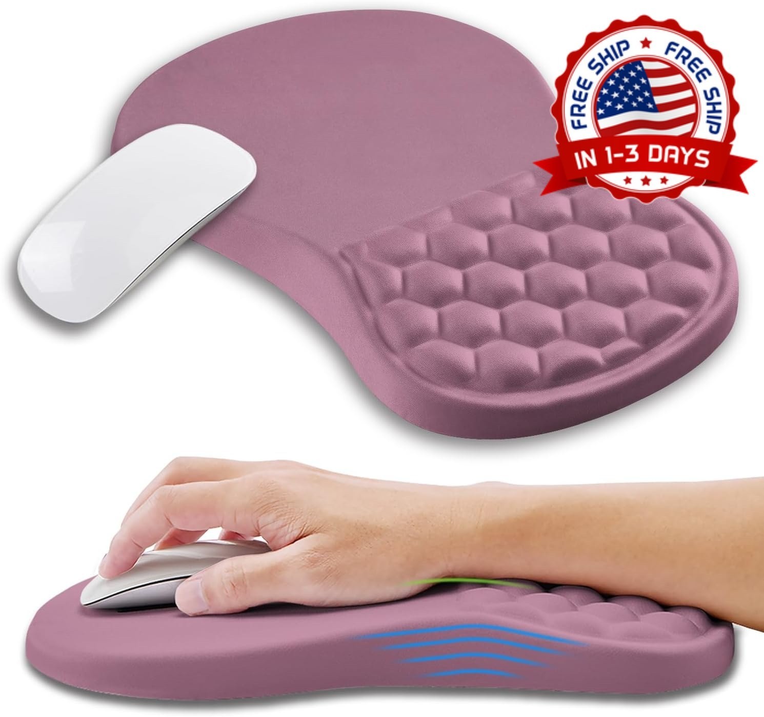 Mouse Pad Ergonomico Con Reposamunecas Masajeador Espuma de Memoria Rosa