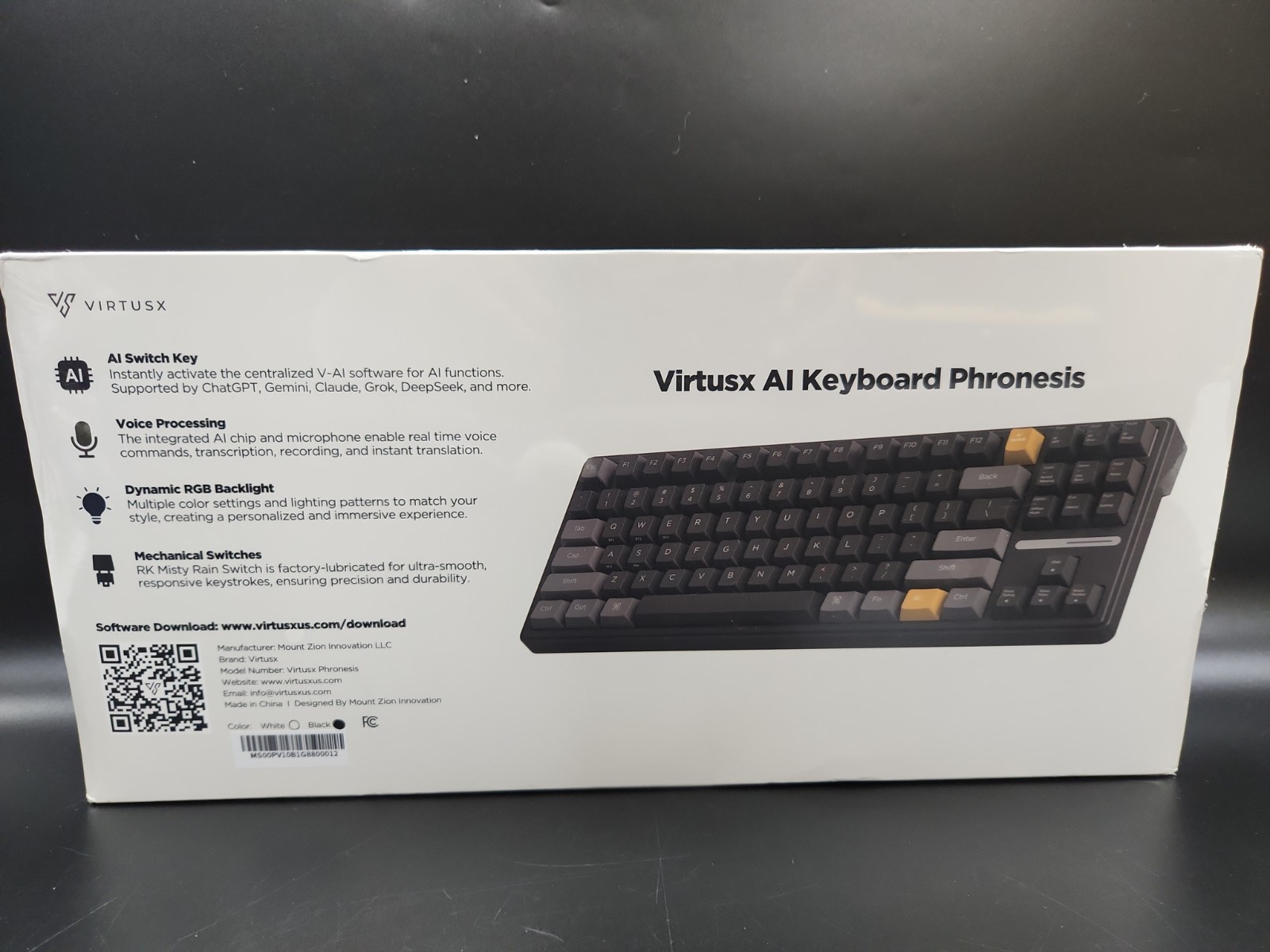 new ~ VIRTUSX AI Mechanical Keyboard - Kickstarter - AI writes your emails PPT