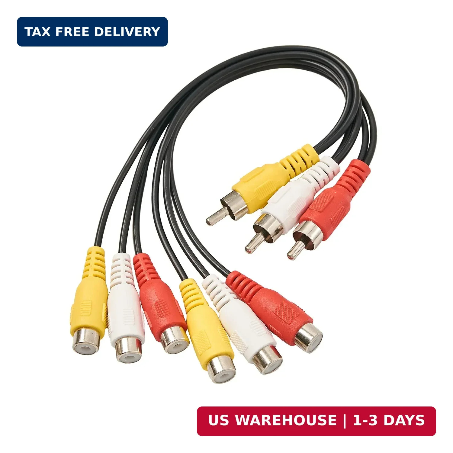 AV Cable Splitter, 3 RCA Male Jack to 6 RCA Female Plug Splitter Audio Video Av