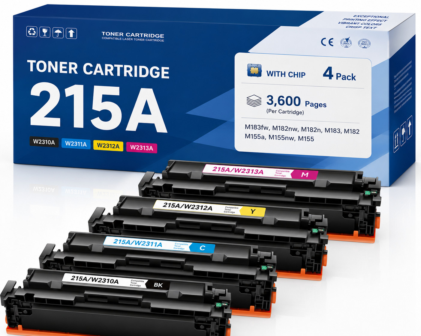 4-PK 215A Toner Cartridges W2310A Compatible for HP Pro M155 M182nw M183fw