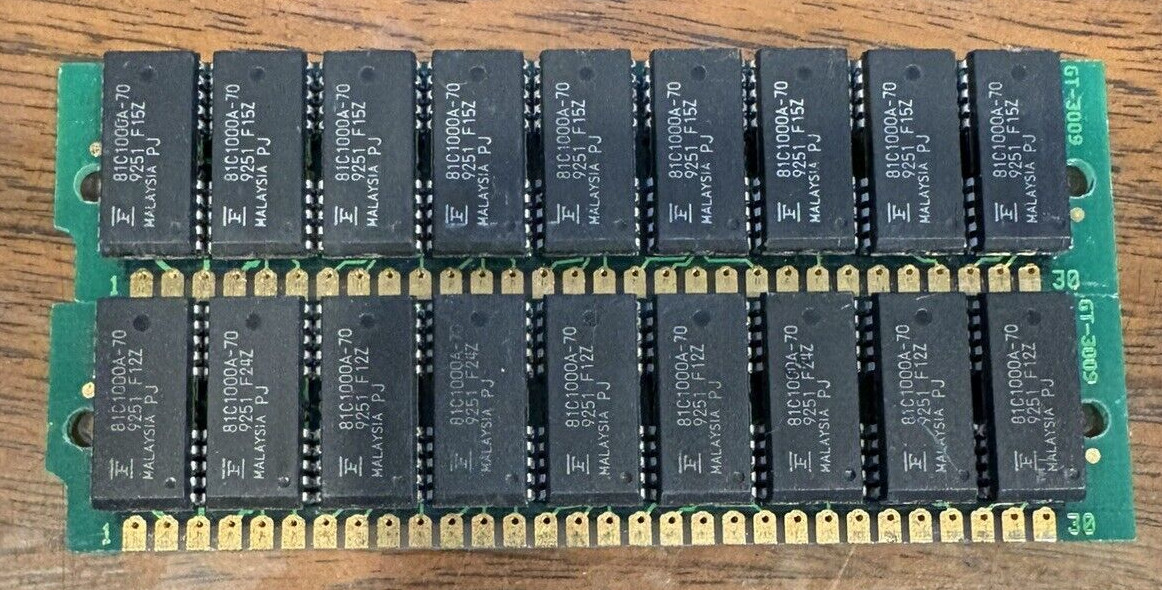 2 x 1MB 70ns FPM SIMM Memory Module RAM 2MB Gold PC 286 386 *TESTED*