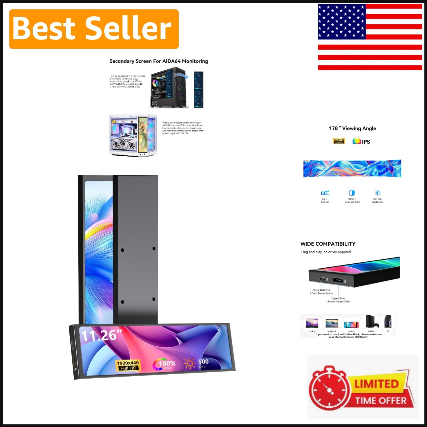 11.26" IPS Anti-Glare Mini Monitor for Optimal Temperature Tracking and Display