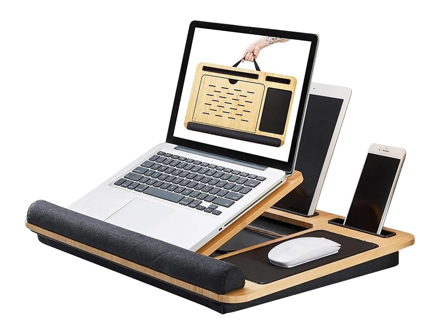Foldable Wooden Laptop Stand for Desk – Adjustable & Portable Lapdesk with Cu...