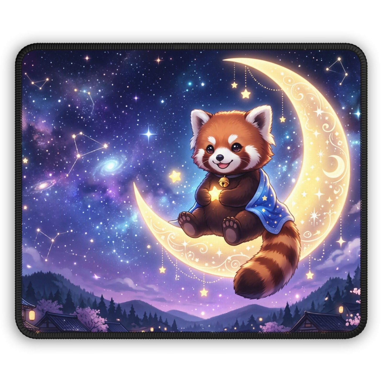 Red Panda on Moon Gaming Mouse Pad | Starry Night Cute