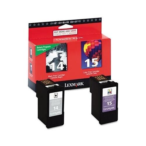 2 NEW Genuine Factory Sealed Lexmark 14 Black 15 Color Inkjet Cartridges