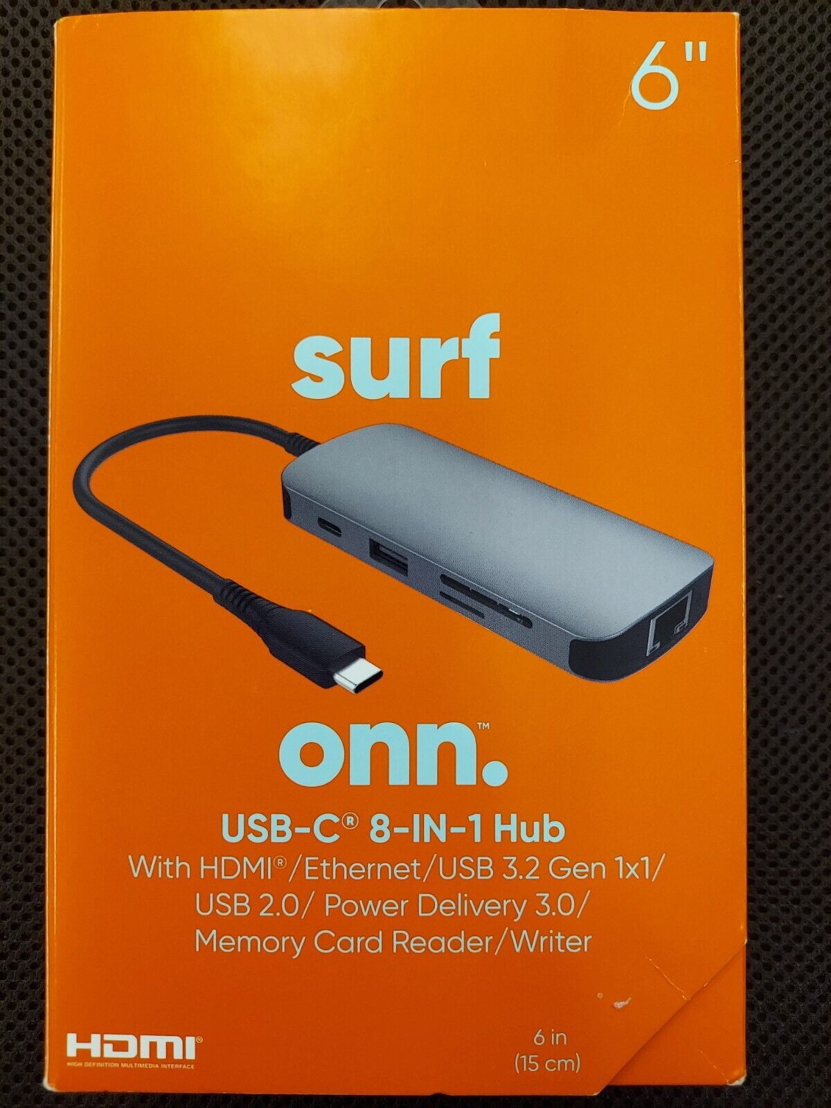 Surf Onn 6”  USB-C  8-IN-1 Hub Memory Card Reader Writer, HDMI, USB 2.0 and 3.0.