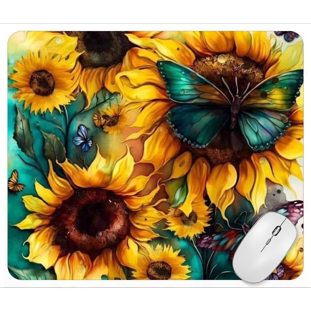 Sunflower Butterfly Computer Non Slip Custom Mouse Pad