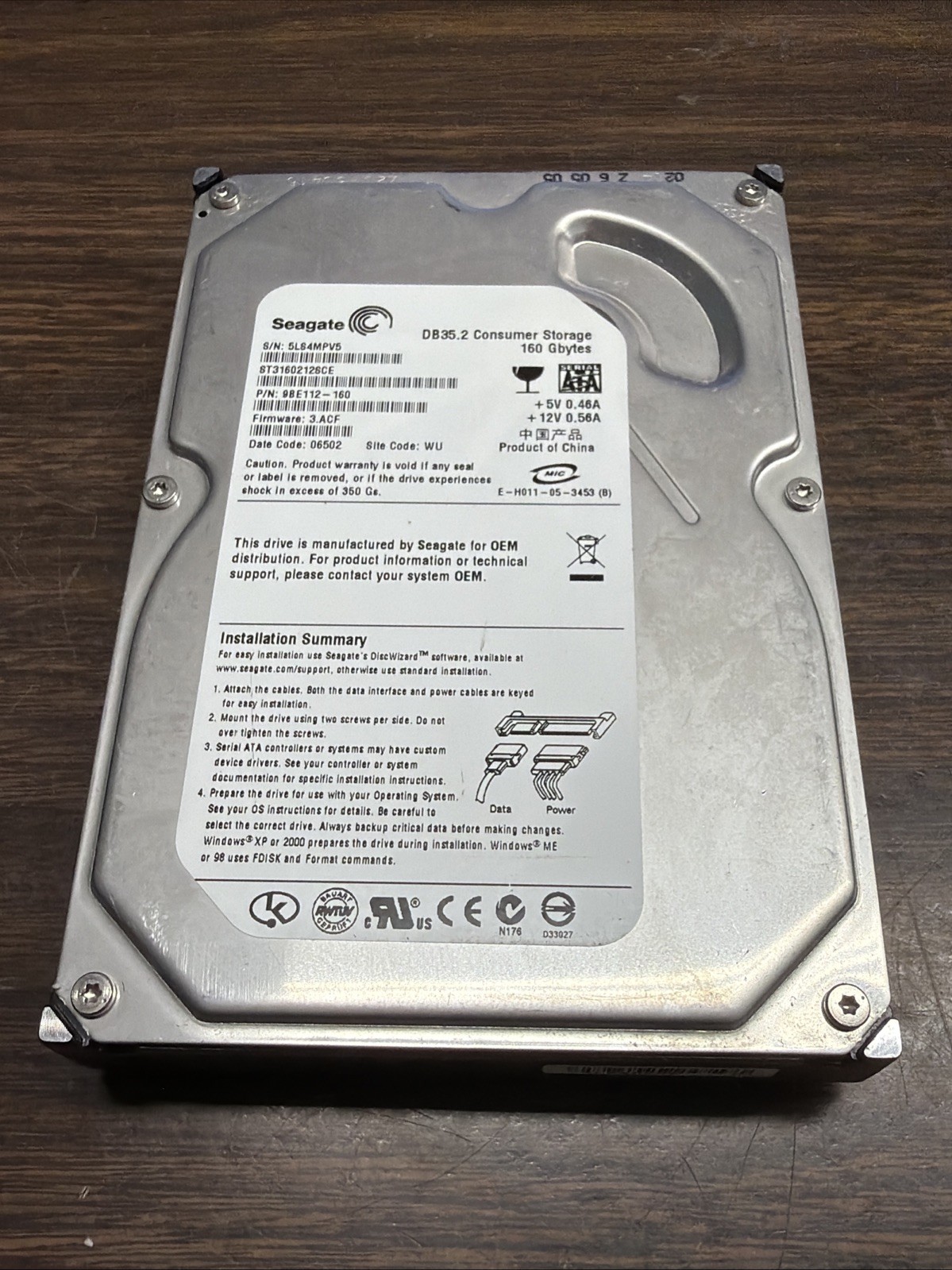 Seagate DB35.2 160GB SATA 3.5” Hard Drive ST3160212SCE OEM Tested