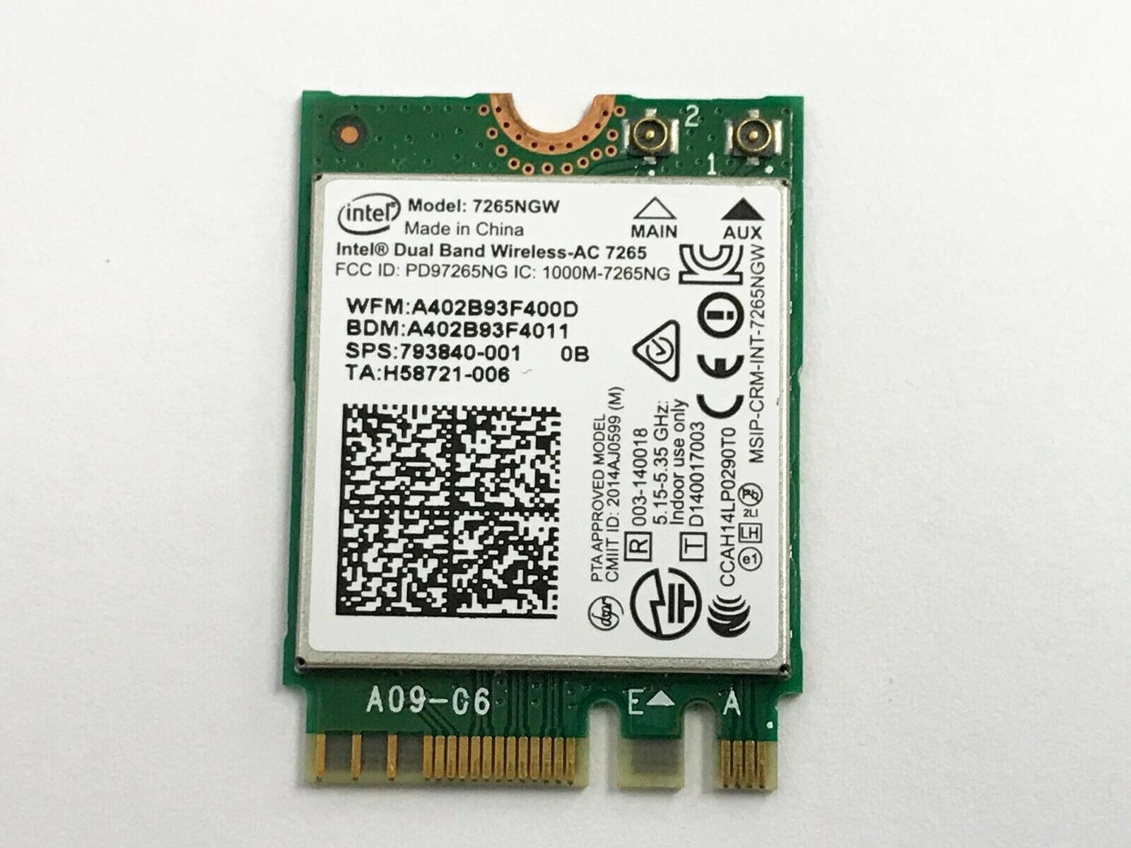 HP DUAL BAND WLS-AC 7265 802.11 AC CARD USED 793840-001 