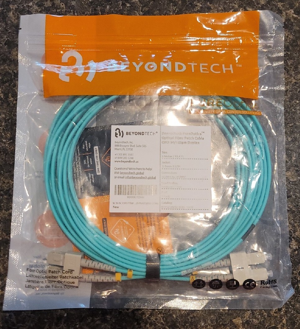 BeyondTech 5 Meter 3.0mm LC/UPC to LC/UPC PureOptics Optical Fiber Patch Cable 