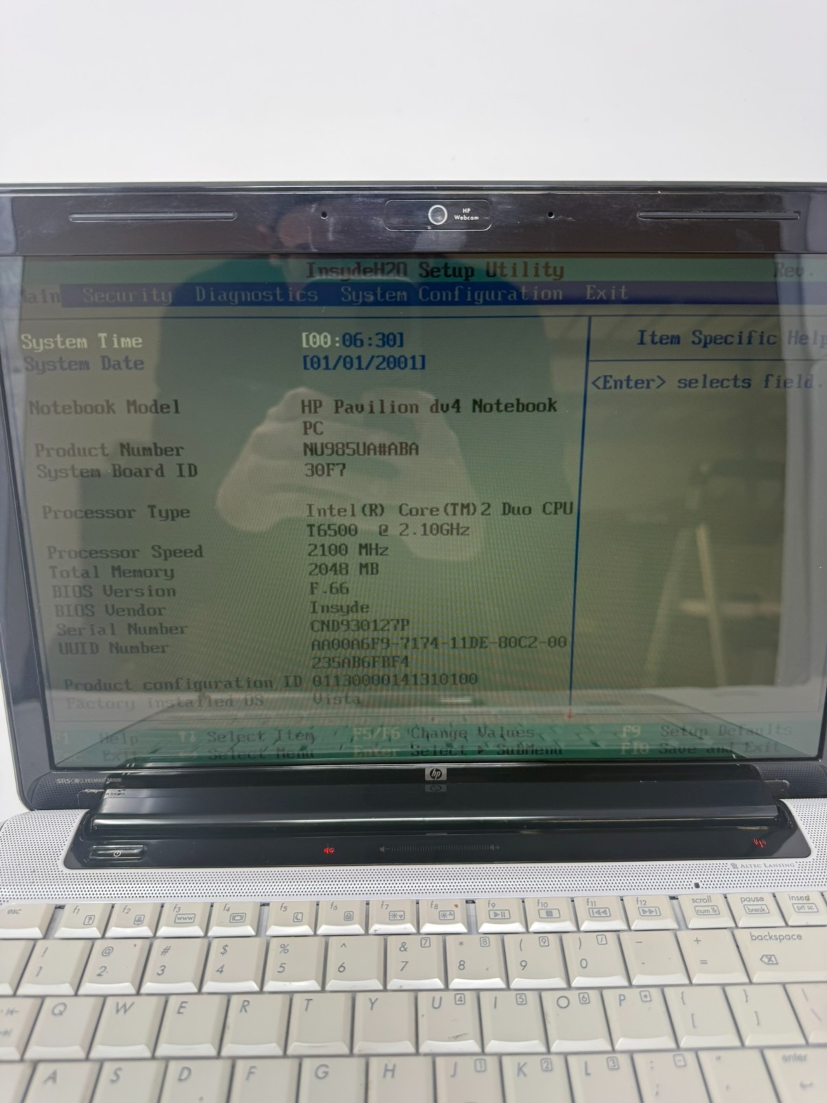 HP Pavilion dv4 14.1" Core 2 Duo T6500 2.1GHz 2GB RAM HDD No OS White Tested