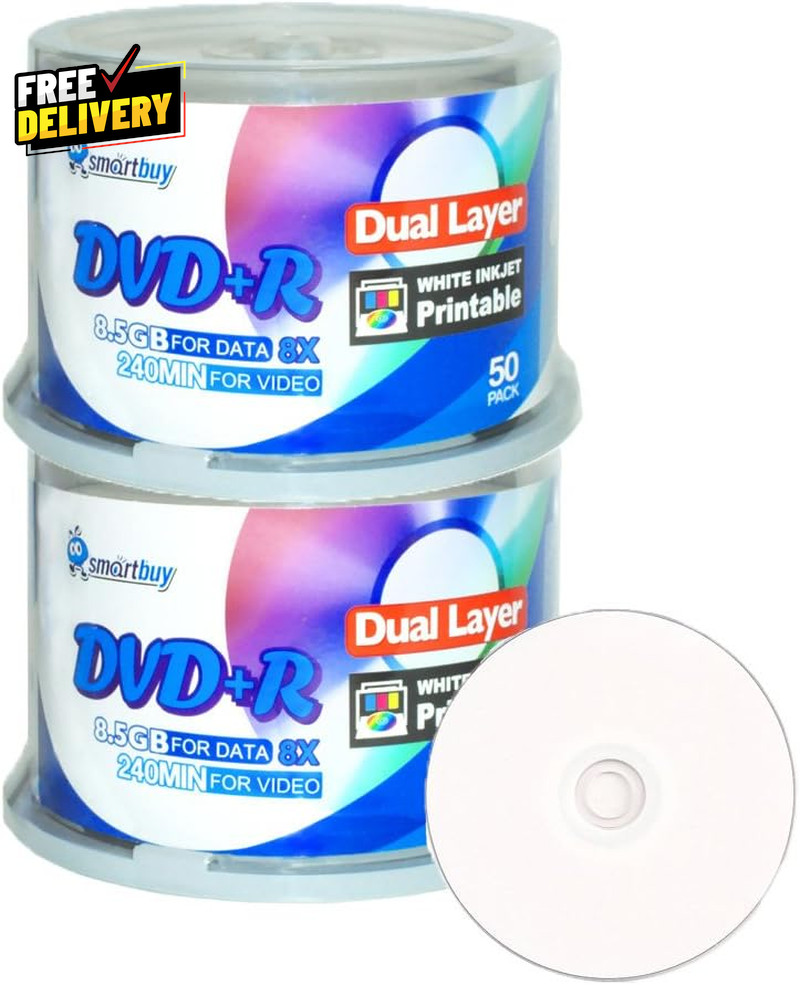 Smart Buy 100 Pack Dvd+R Dl 8.5Gb 8X DVD plus R Double Layer Printable Whit....