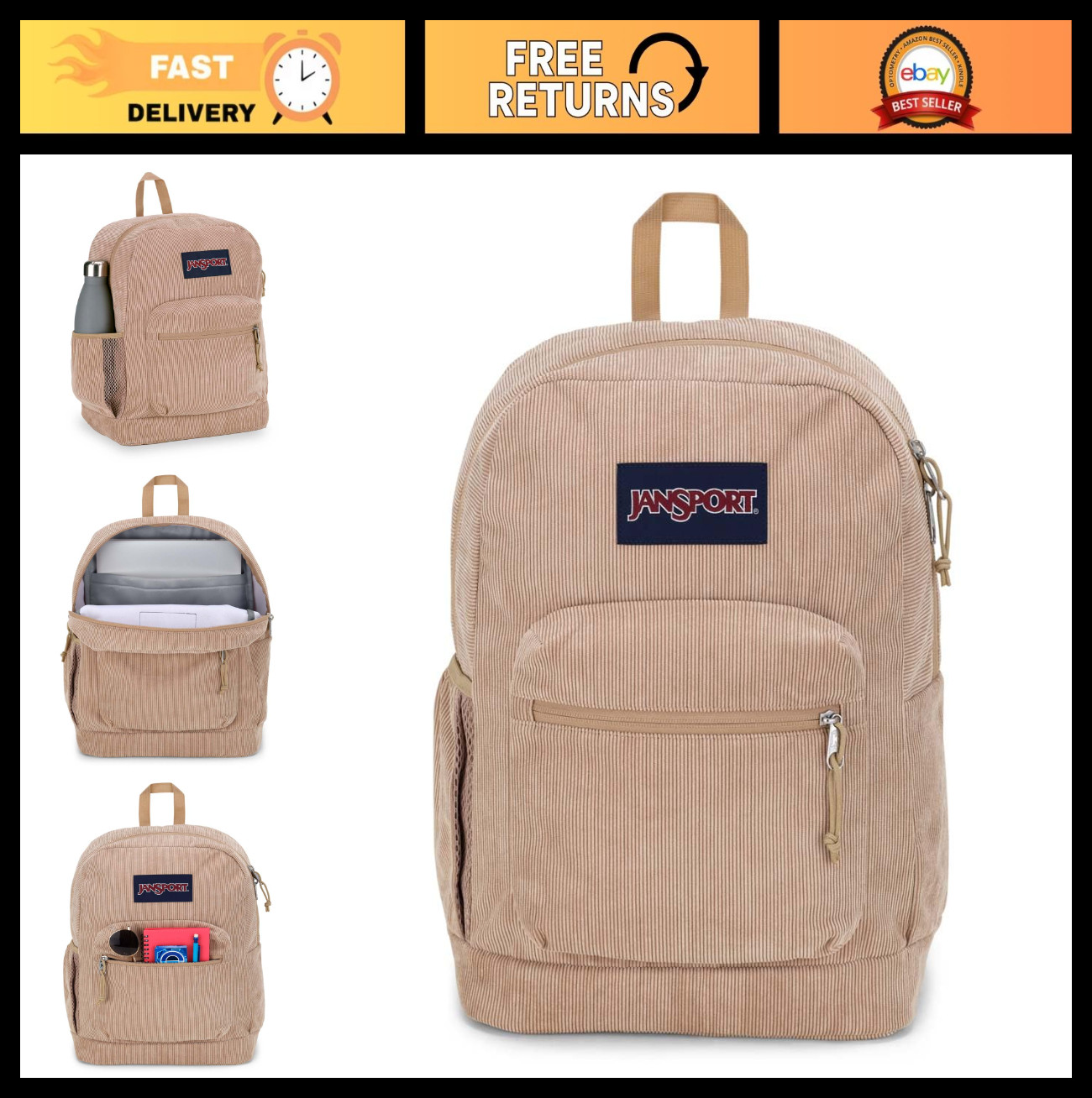 Stylish Padded Backpack with Laptop Sleeve & Front Pocket Organizer - Travertine