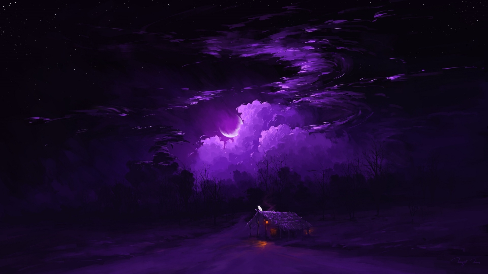 Landscape  painting night sky moon Custom Gaming Mat Desk