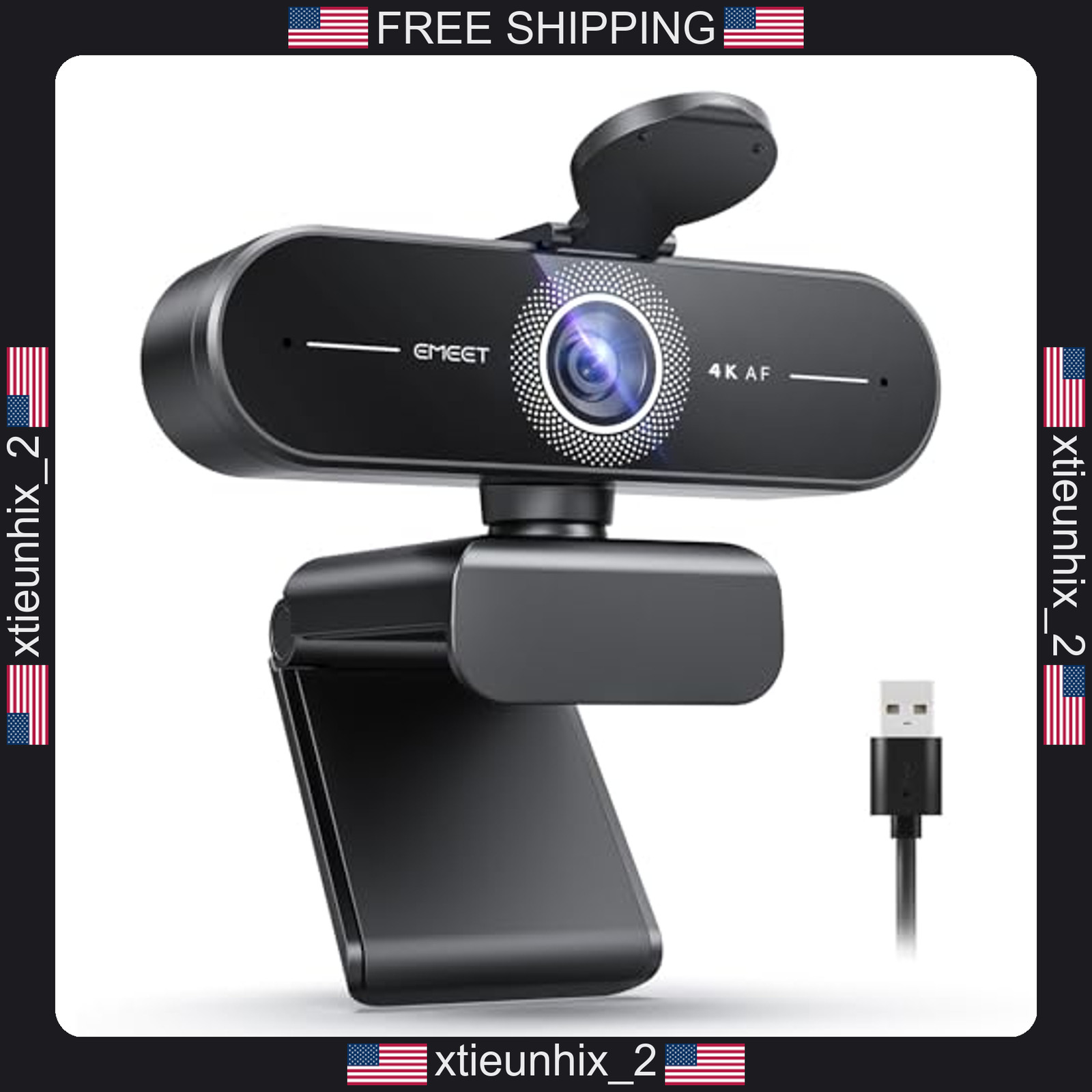 4K Webcam for Streaming and Gaming with Autofocus and Privacy Cover