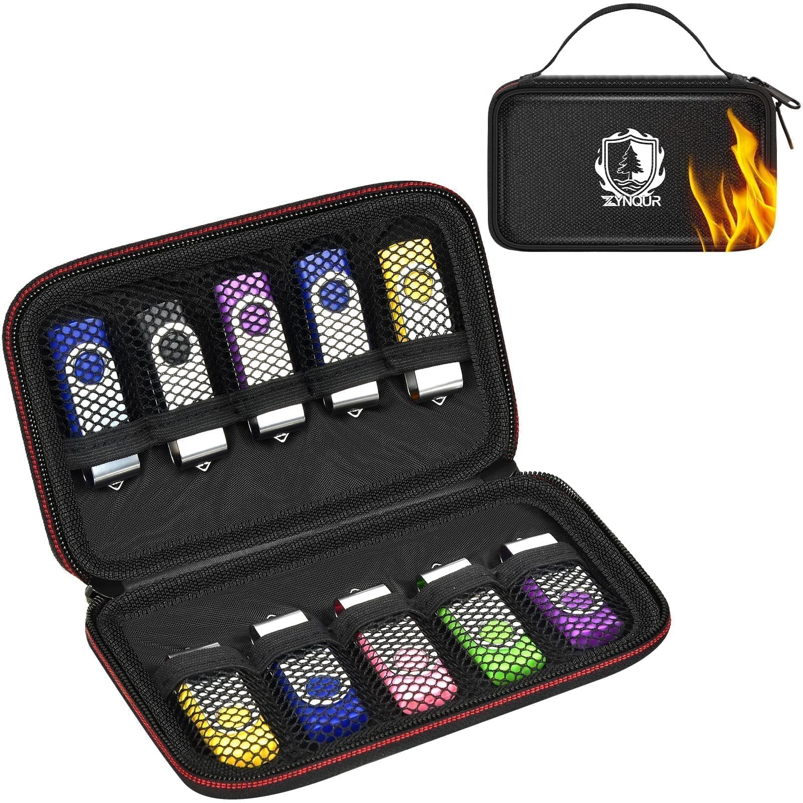 Fireproof Flash Drive Case, 10 XL Slots for Office and Trave, Black
