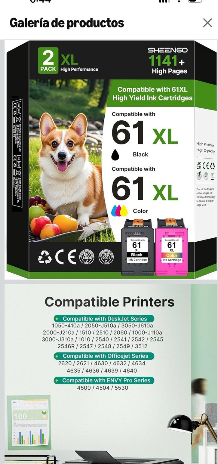 Sheengo 61XL High Yield Ink Cartridge Black Tri-Color 2-Pack for HP Printers