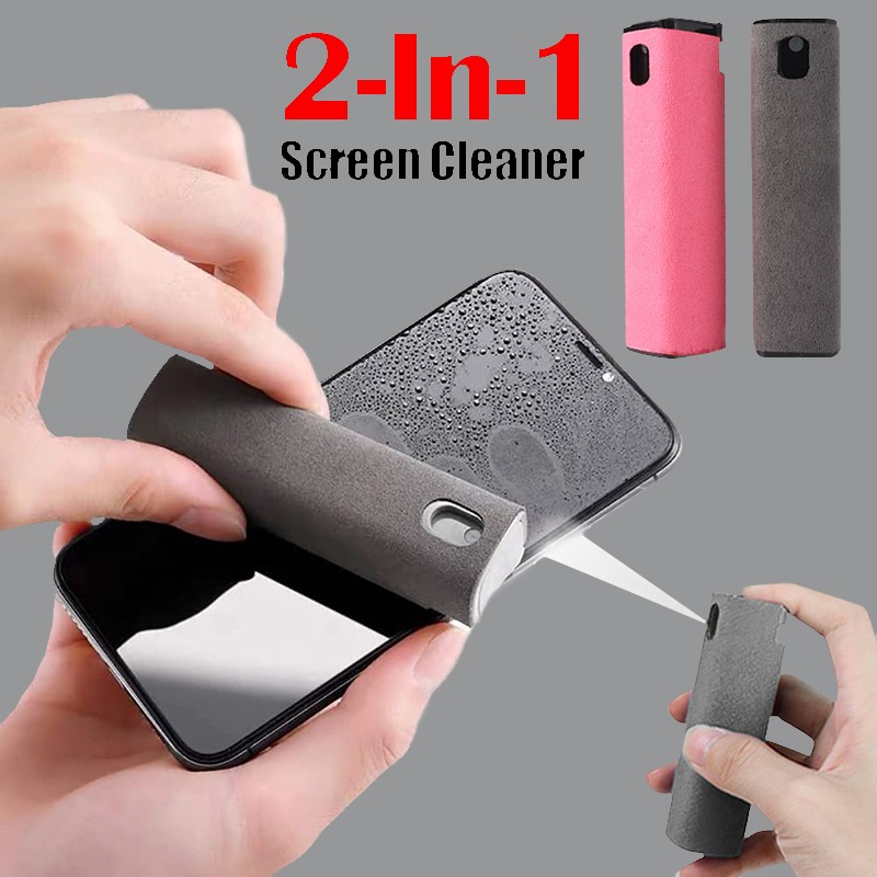 2pcs Phone Screen Cleaner Spray Microfiber Cloth Set Computer Black