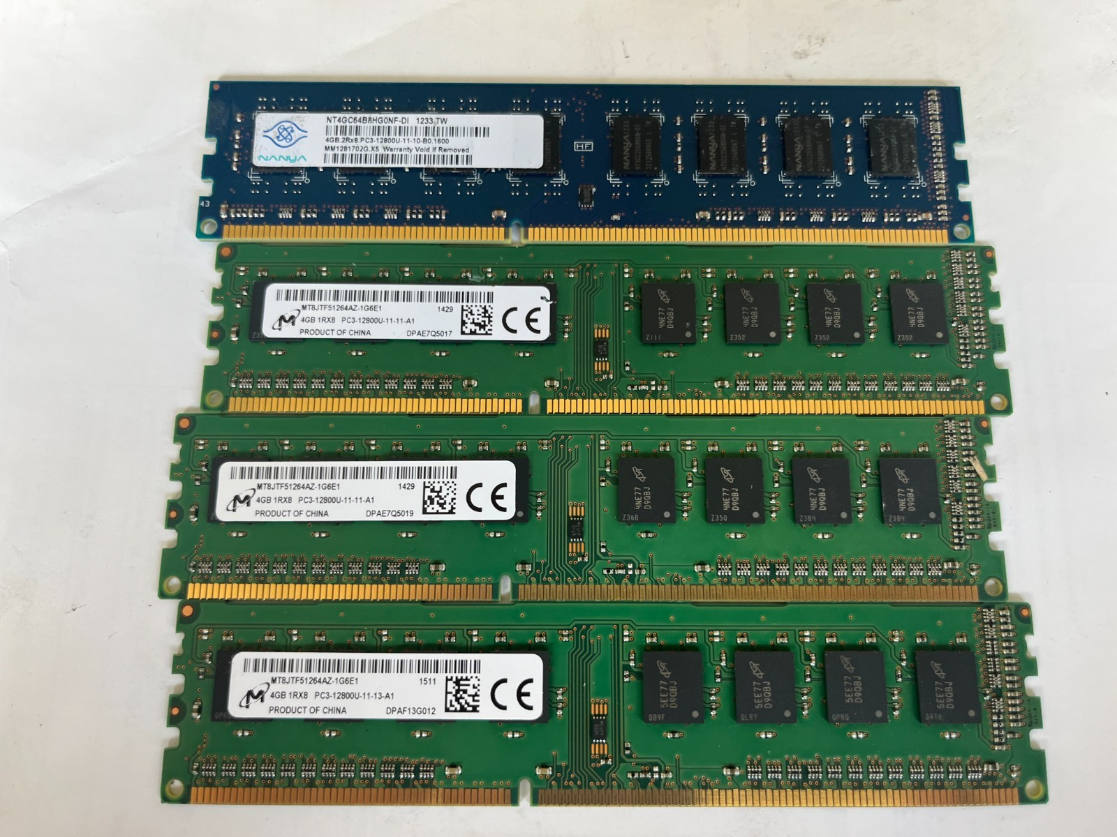 LOT OF 50  Micron  4GB DDR3 1333MHz-1600MHz PC3-12800U 10600U Desktop RAM MIX
