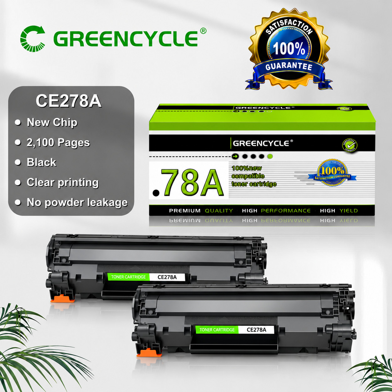 GREENCYCLE 2 Pack 78A CE278A Toner Cartridge for HP P1566 P1600 P1606dn M1536dnf