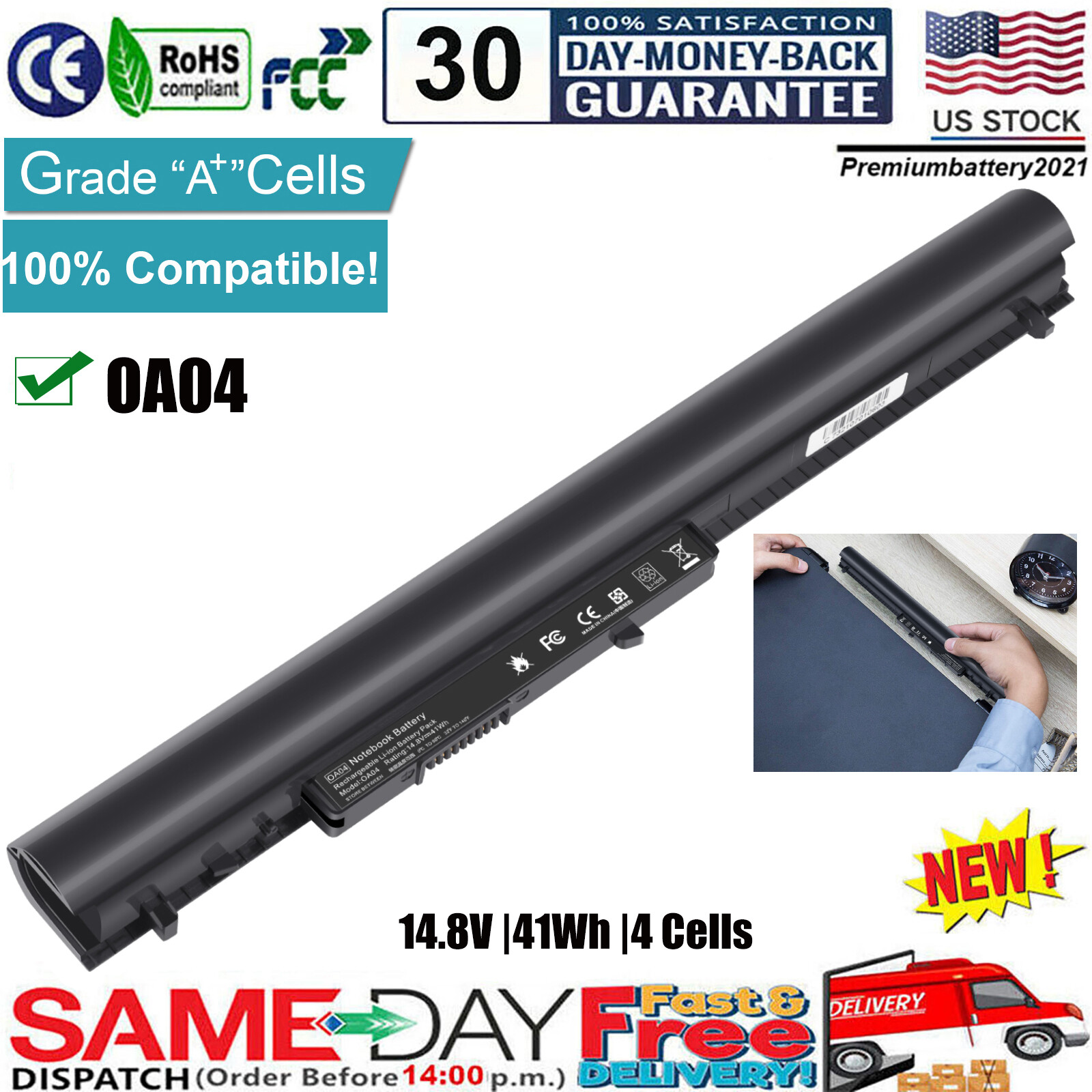 Battery for HP OA04 15-R134CL 15-R253CL 15-G029WM 15-G035WM 15-G039WM 15-G059WM