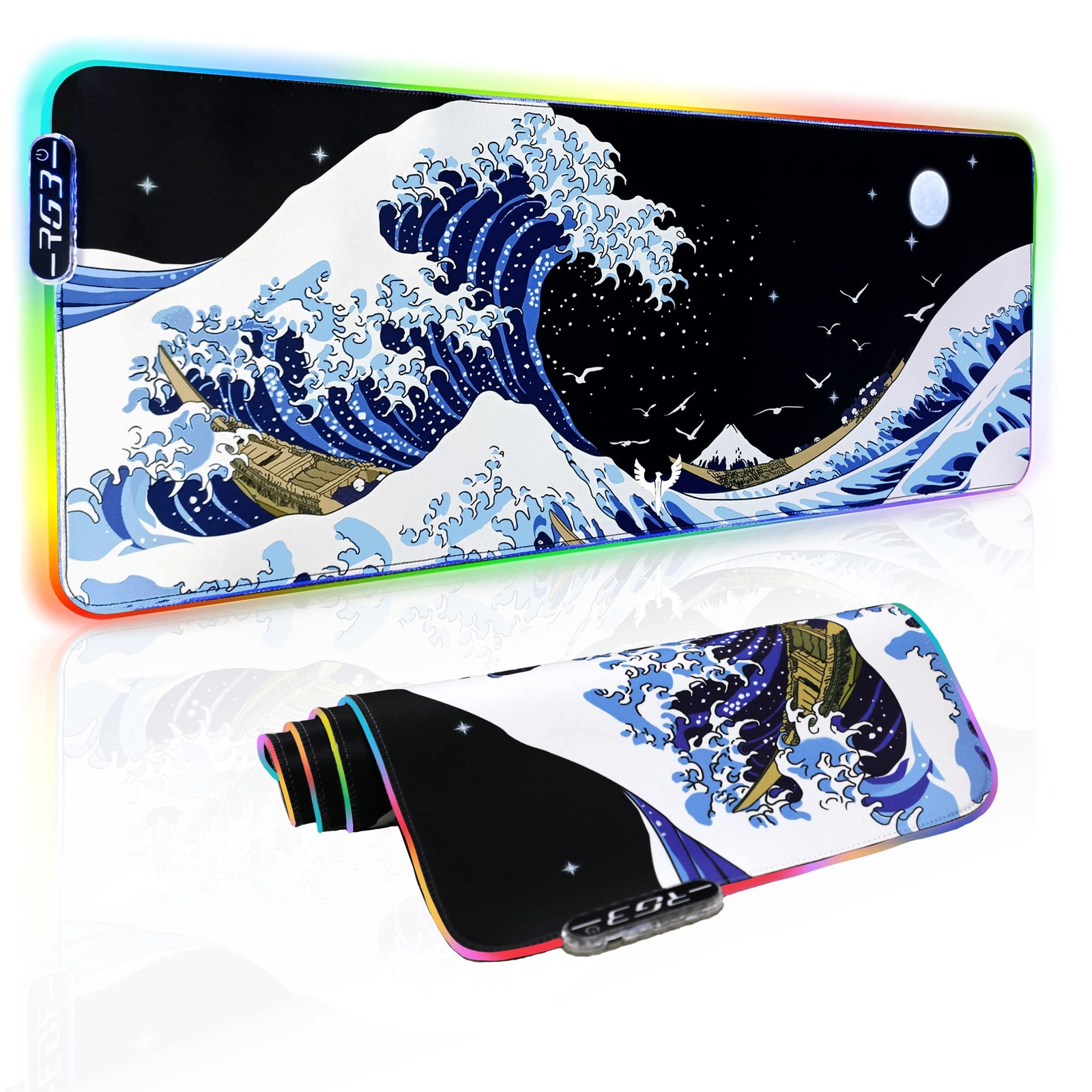 31.5x11.9" Sea Wave RGB LED Extended Gaming Mouse Pad Desk Mat