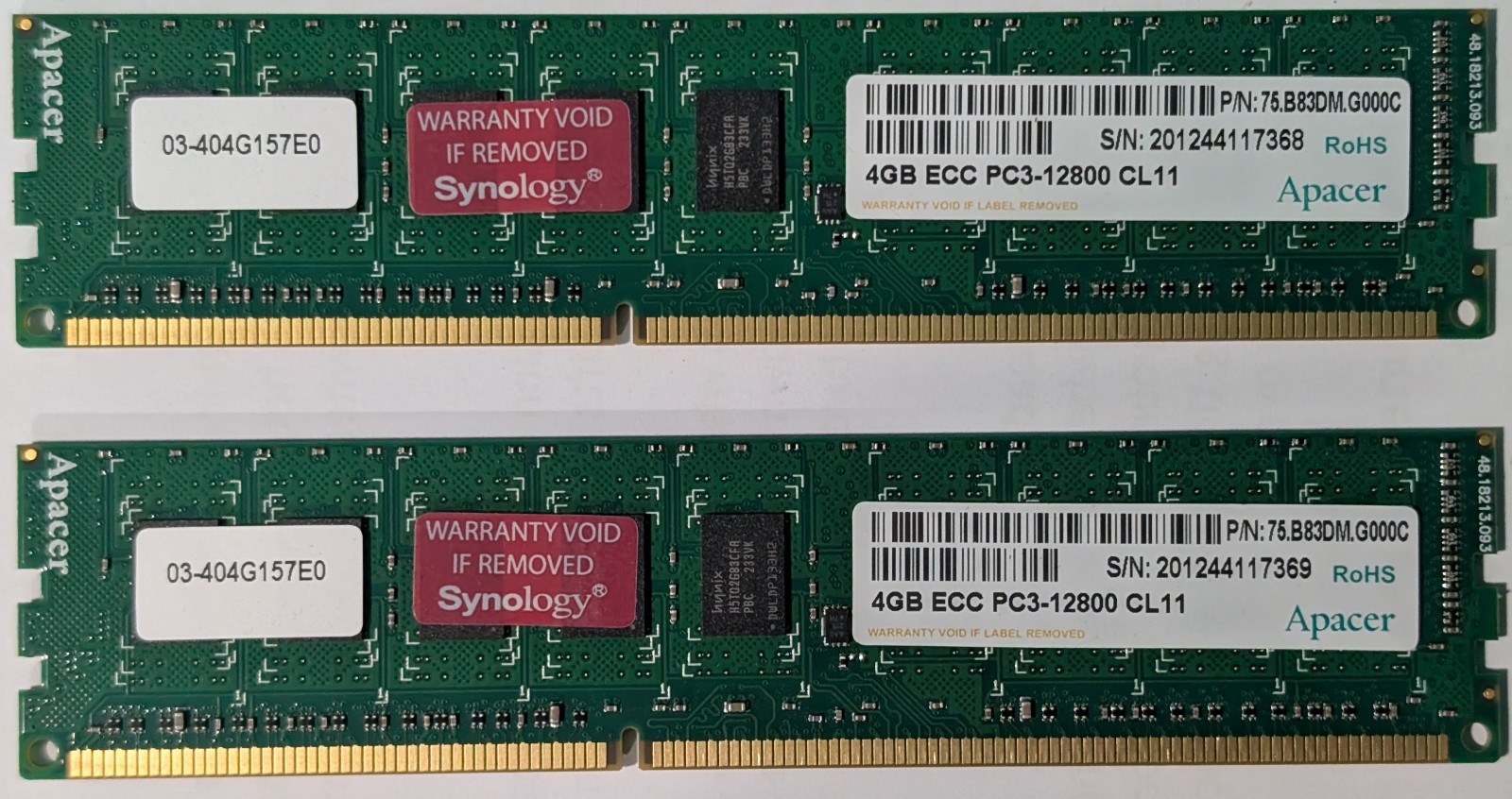Synology OEM Memory DDR3 1600, 2x 4GB CL11 ECC Apacer
