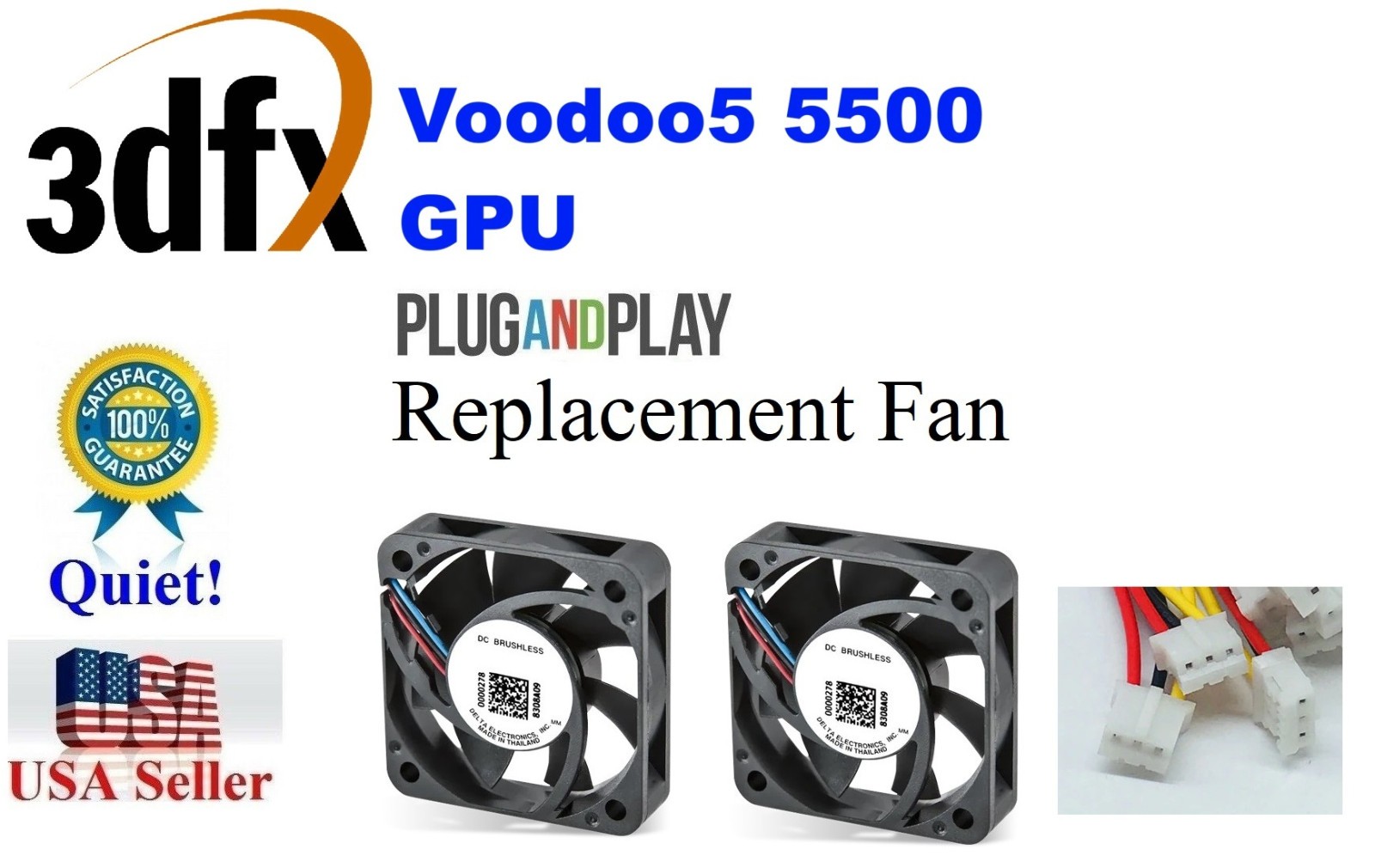 2x "QUIET" 3dfx Voodoo5 5500 GPU replacement cooling fans
