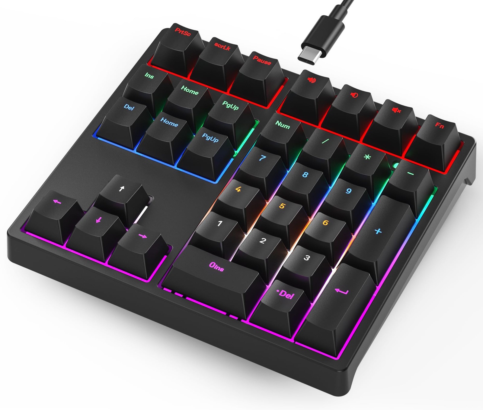 34 Keys Mechanical USB Wired Numeric Keypad RGB LED Backlit Blue Switches PC