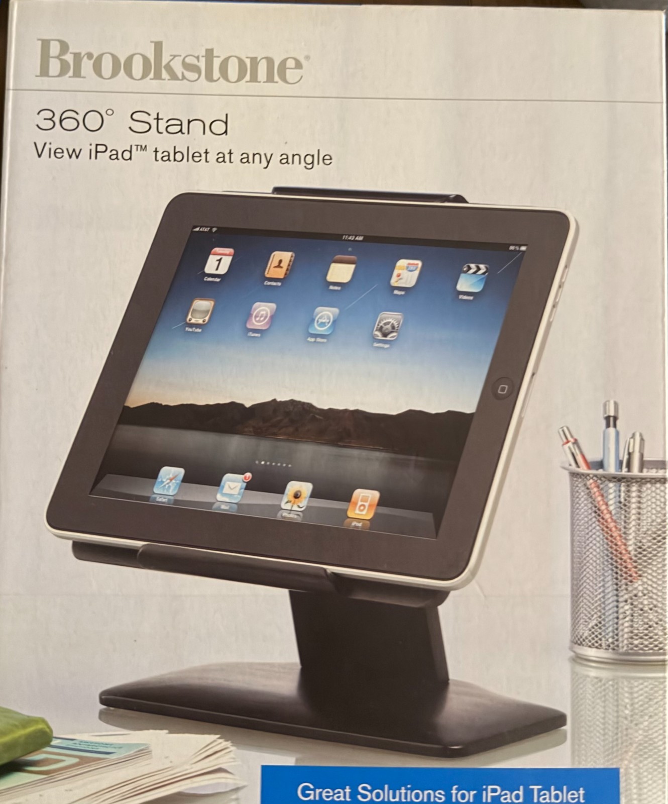 Brookstone 360 Stand for iPad Tablet Desktop Holder Adjustable Rotating Mount