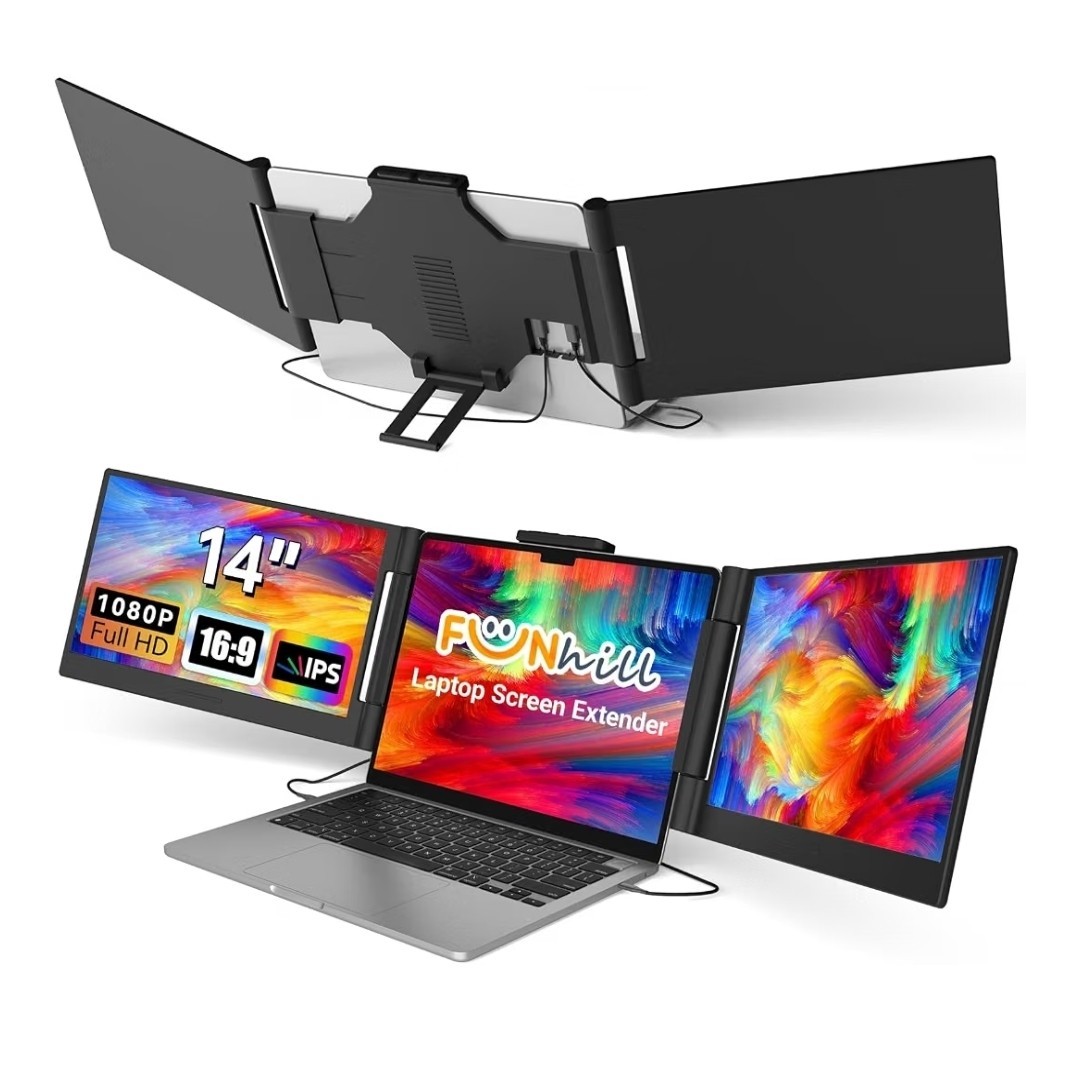 Funhill Laptop Screen Extender 14 inch Laptop Monitor Extender 1080P IPS, Triple