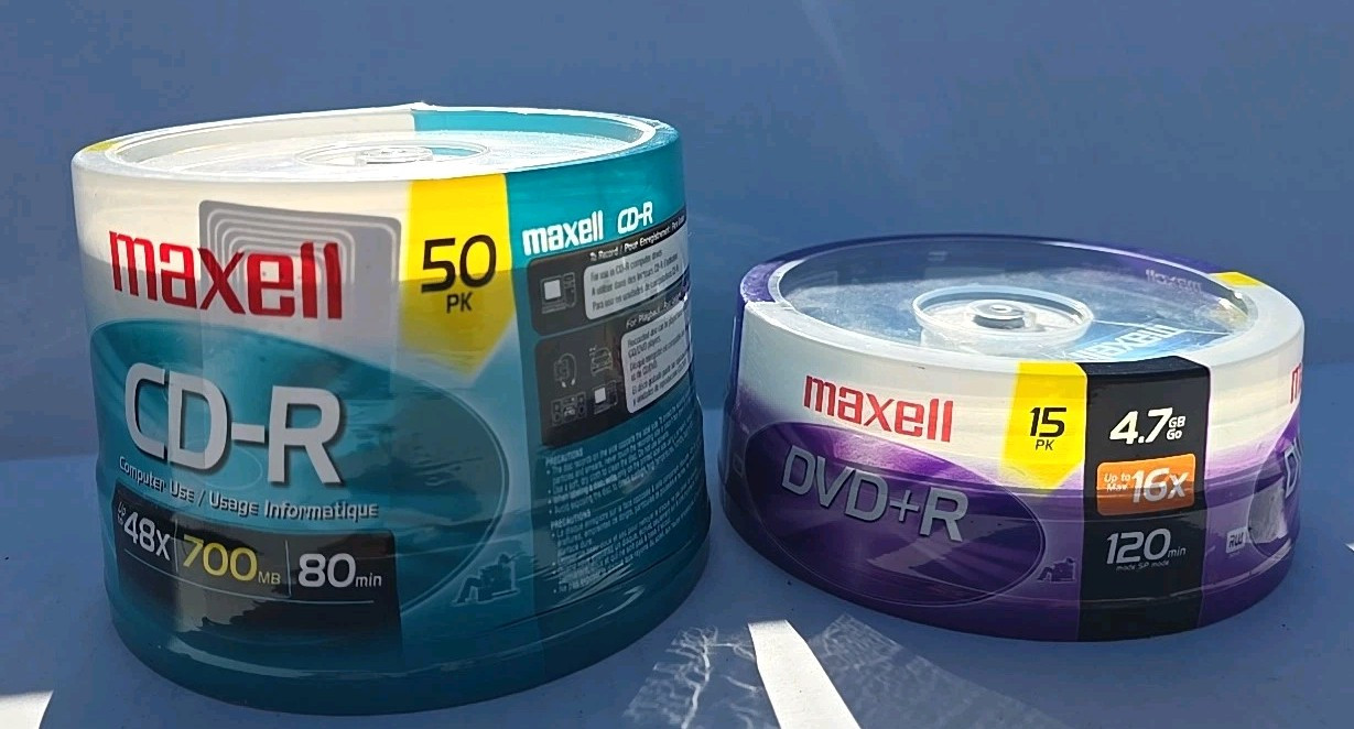New Maxell DVD+R 15PK 16X 4.7GB & CD-R 50PK 48X 700MB/80MIN