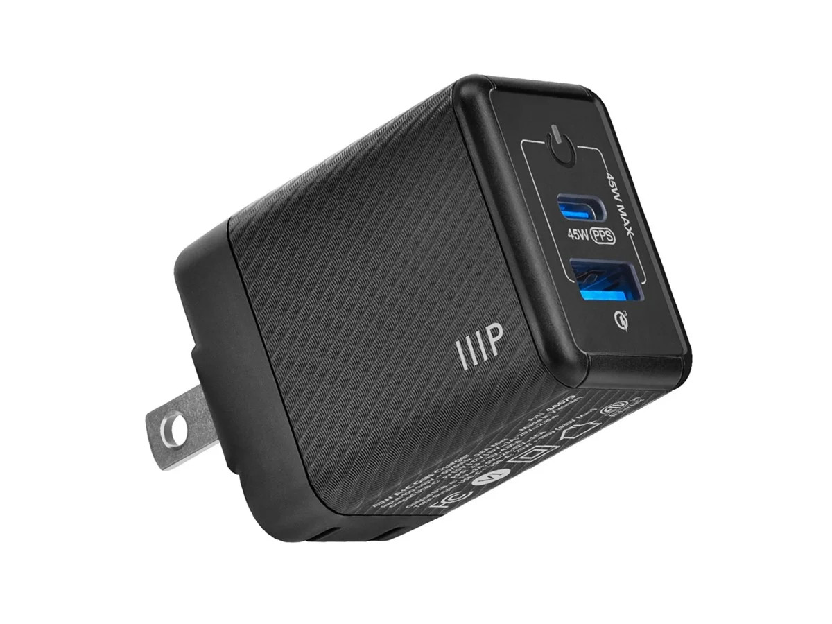 Monoprice Compact 2‑Port 45W PD3.0 GaN Charger with USB‑C & USB‑A Ports