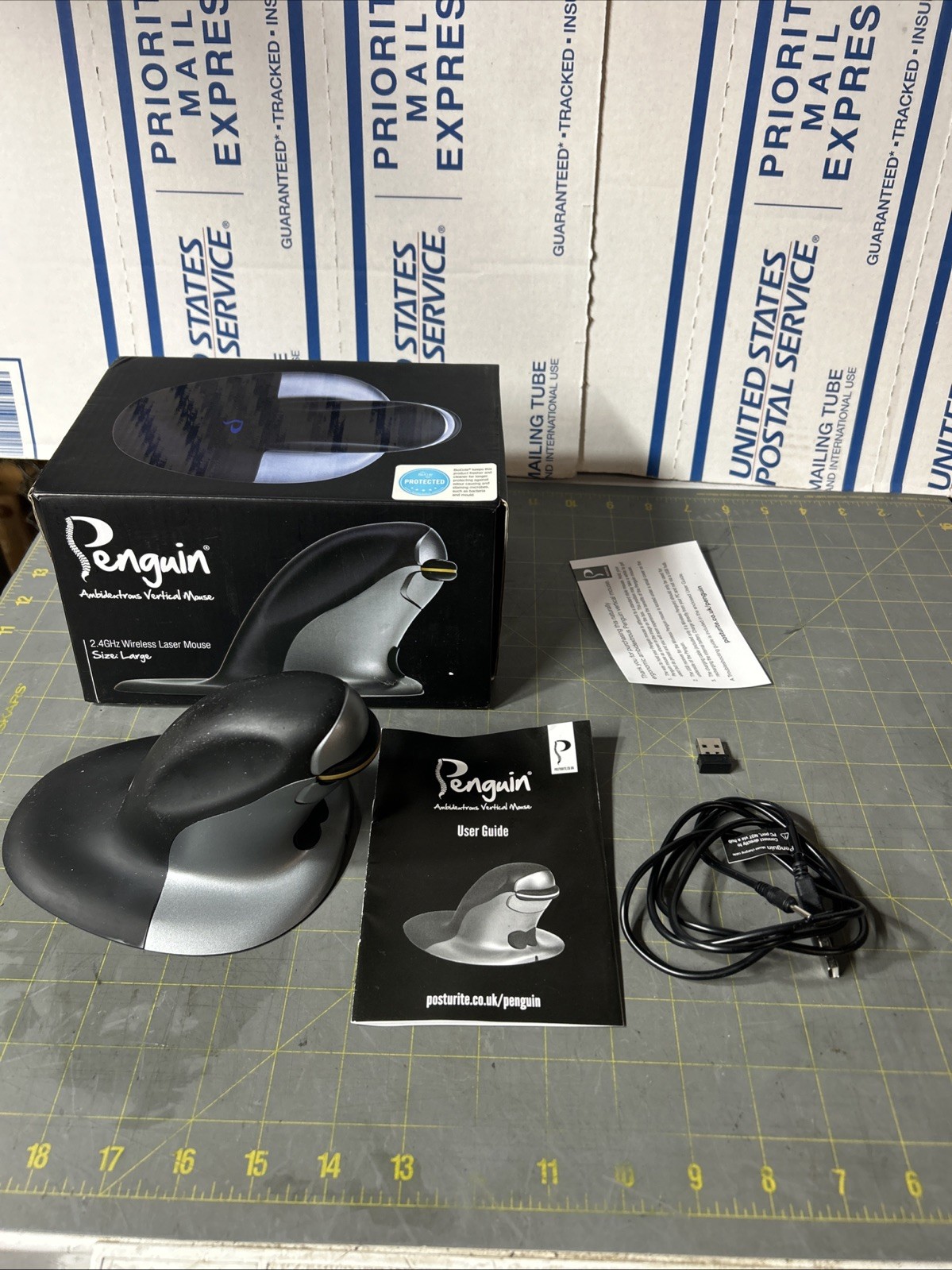 Posturite Penguin Wireless Vertical Mouse LARGE Ambidextrous USB 2.4GHz (TESTED)