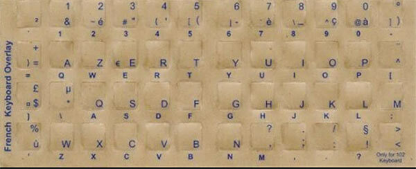 French (European) Keyboard Stickers w Reverse Print White Letters